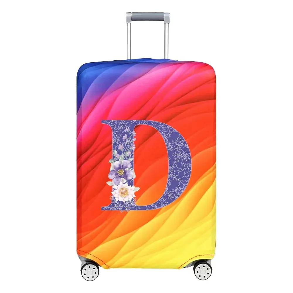 housse de protection pour bagages en tissu extensible, housse anti-poussière, anti-rayures, valise pour sac de 18 à 32 pouces, motif de lettres de fleurs violettes