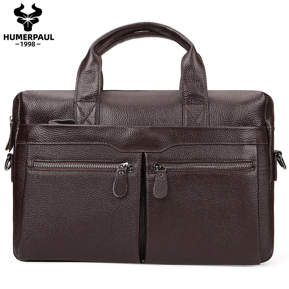 humerpaul – mallette en cuir véritable pour hommes, sac pour ordinateur portable d'affaires avec plusieurs poches, sac à main durable, sacs à bandoulière pour voyage 