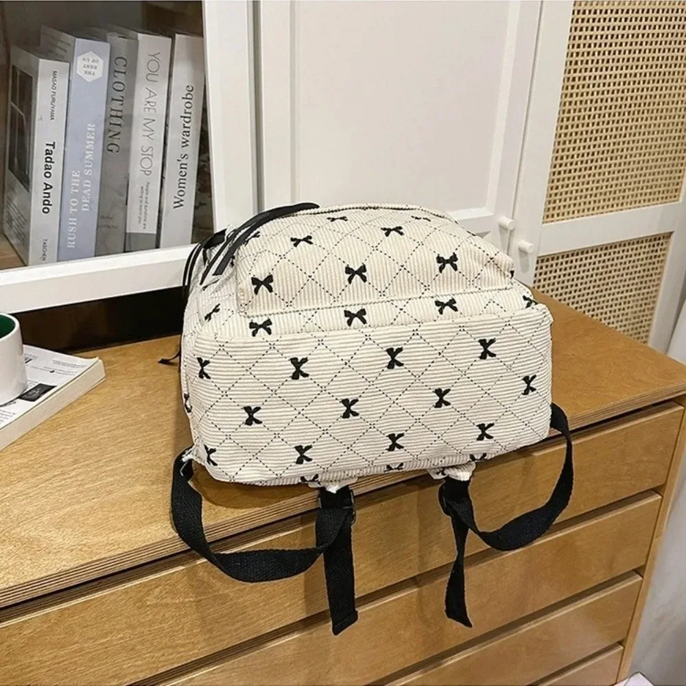 sac à dos en velours côtelé grande capacité avec nœud, léger, style coréen, sac à nœud, bretelles réglables, sac à double épaule pour étudiants