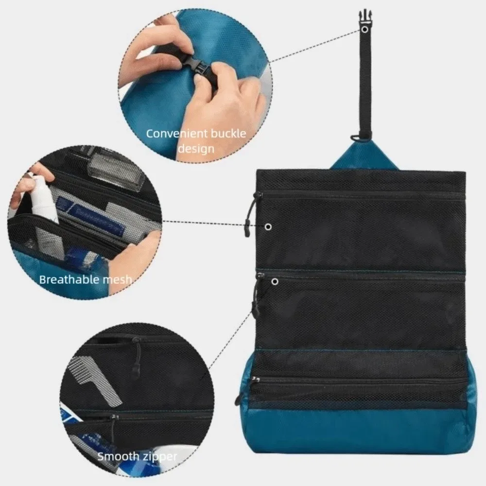 trousse de toilette pliable portable de grande capacité, pochette de lavage de voyage étanche pour voyage d'affaires, sac à cosmétiques en plein air