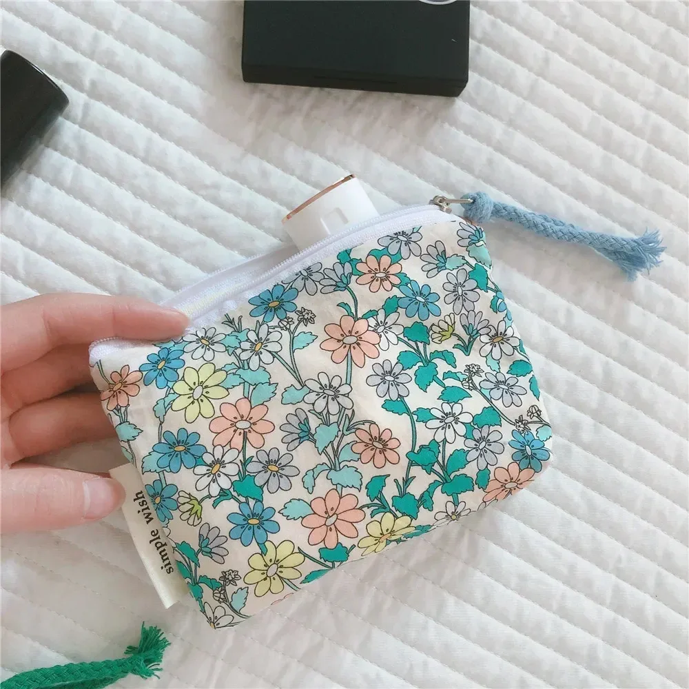 petit sac de maquillage cosmétique, mini sacs de rangement floraux en coton pour femmes, étui de maquillage pour rouge à lèvres, petit porte-monnaie pour enfants, pochette pour pièces de monnaie