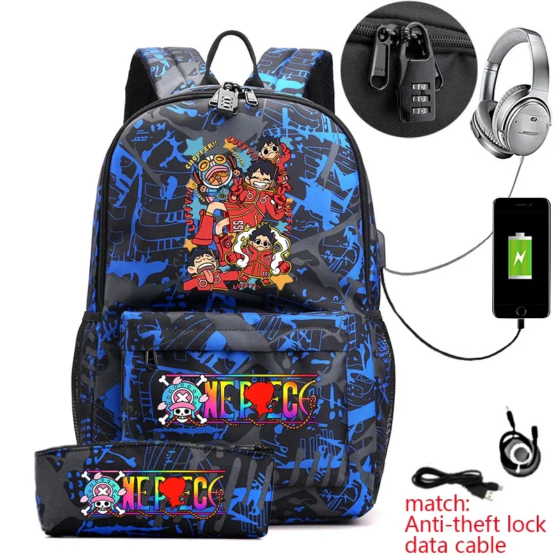sac à dos antivol pour étudiants avec imprimé tony chopper, avec trousse à crayons, sac à dos décontracté pour garçons, filles et adolescents