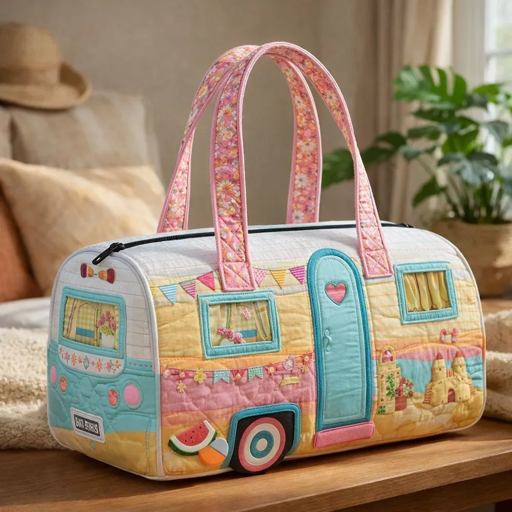 sac de voyage matelassé à bretelles réglables, en forme de voiture de camping, grande capacité, imprimé, pour la gym, le camping, la plage et les activités de plein air