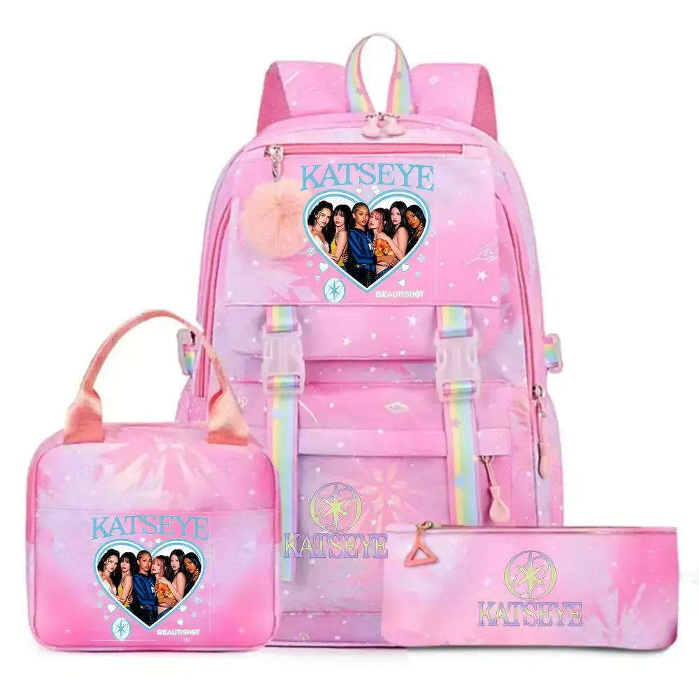 ensemble de sac à dos katseye print avec sac à lunch et trousse à crayons, sac à dos d'extérieur léger et respirant de grande capacité