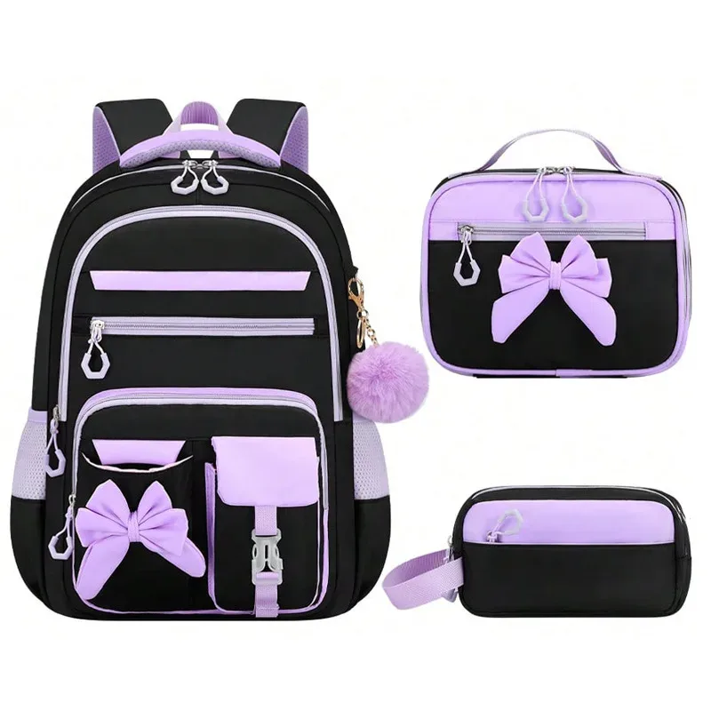ensemble de 3 sacs à dos scolaires élémentaires grande capacité mignons pour filles du collège avec trousse et boîte à lunch