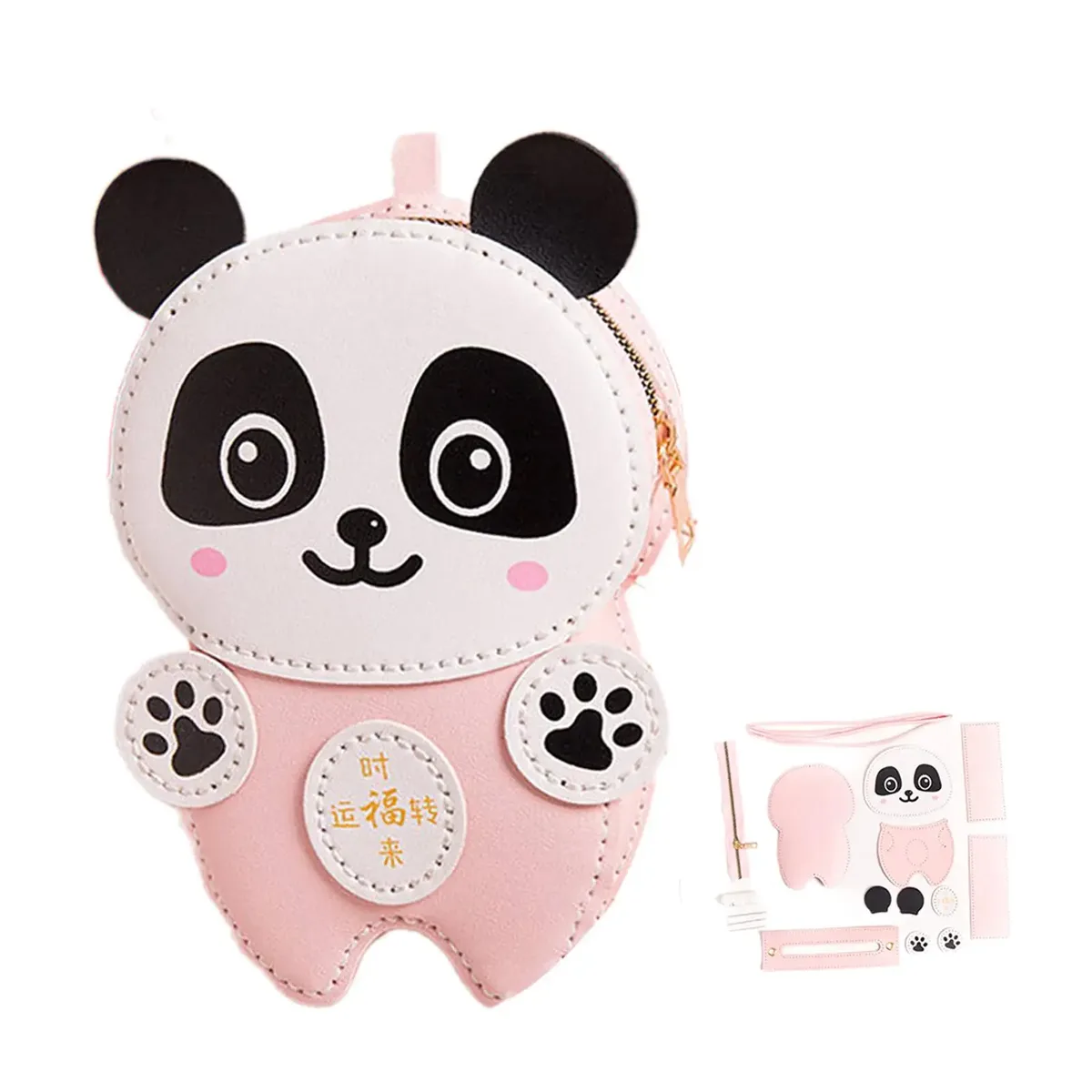 kit de matériel de fabrication de sacs, bricolage, panda de dessin animé en cuir pu, tricot à la main, artisanat, sac à bandoulière pour débutants, adultes, enfants et filles