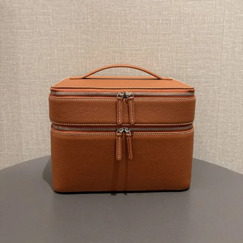 trousse de maquillage grande capacité en cuir de vachette première couche, sac de maquillage multifonctionnel, sac à bijoux de voyage, sac de rangement