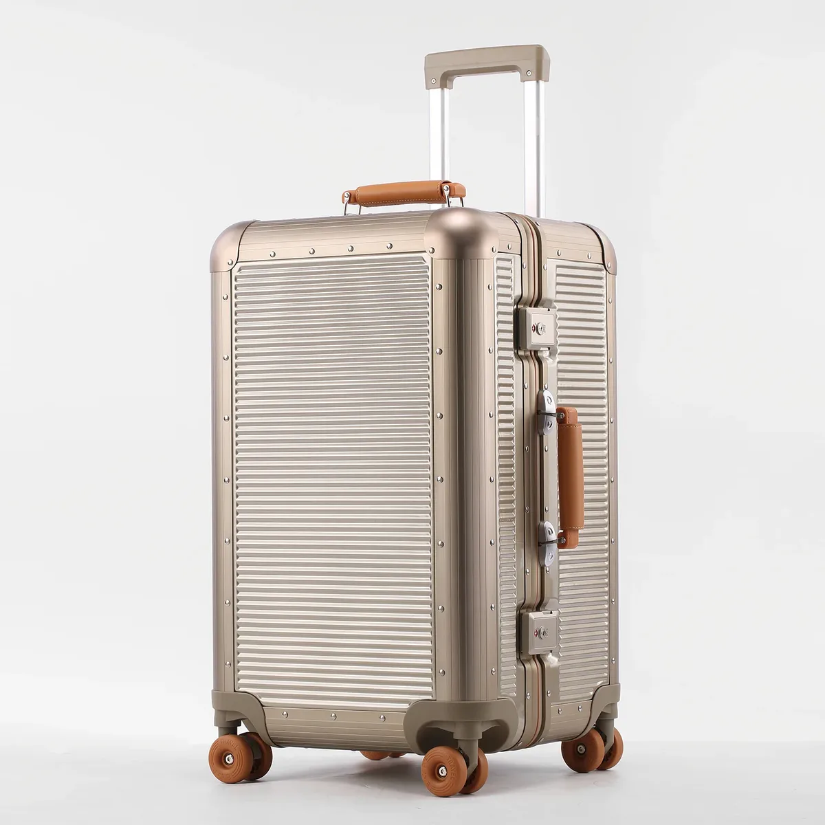 valise en aluminium avec cadre pc, 20/24/28 pouces, grande capacité 3:7, roues silencieuses en gel, serrure tsa, sac de voyage, porte-gobelet et crochet