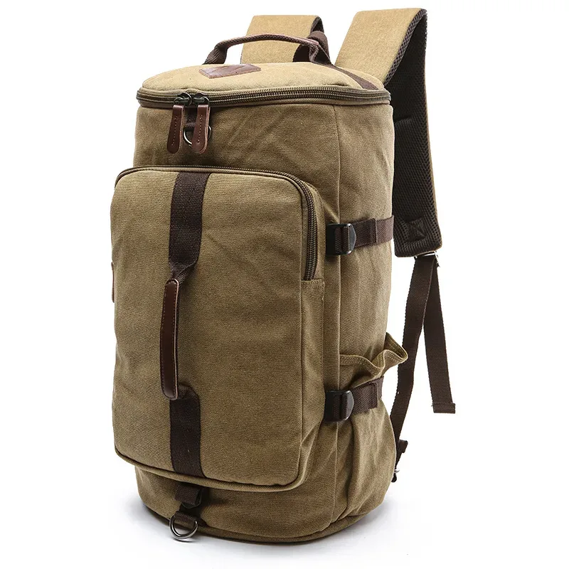sac à dos en toile de grande capacité pour hommes, sacs polochons multifonctions cylindriques de voyage en plein air, sacs à bagages pour adolescents