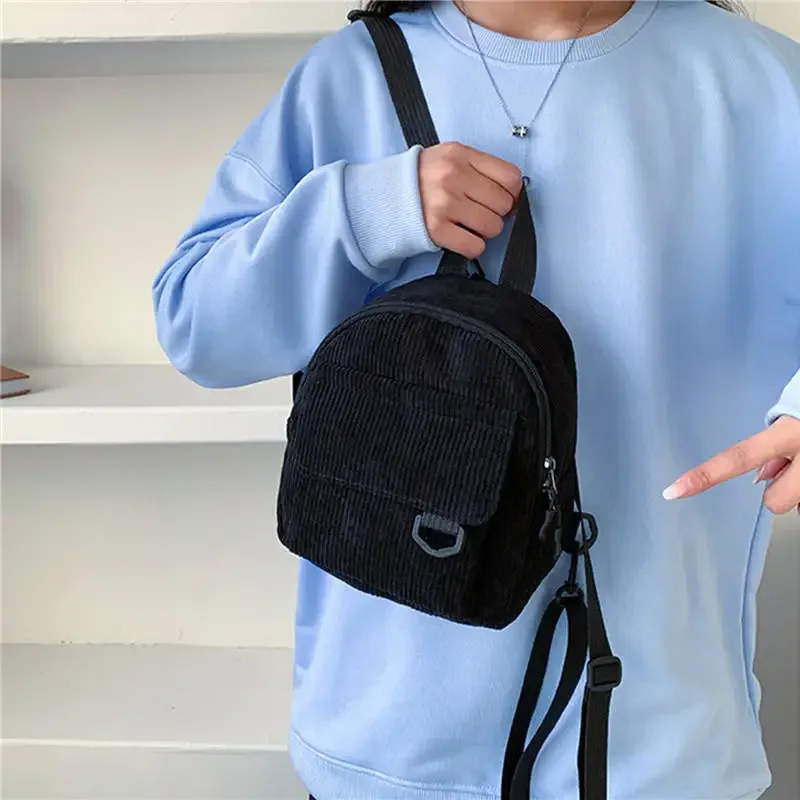 mini sac en velours côtelé brodé pour femmes, simple, couleur unie, mode filles, petit sac à dos de voyage en plein air pour dames