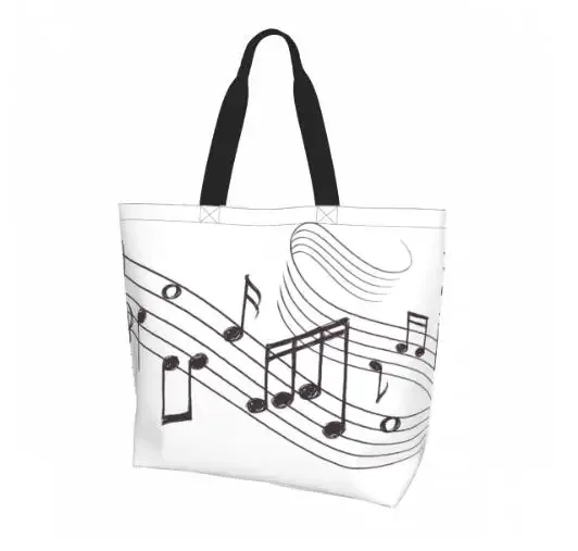 grand sac fourre-tout réutilisable pour femme, sac à main décontracté, sac d'épicerie polyvalent, travail en plein air, marche, notes de musique
