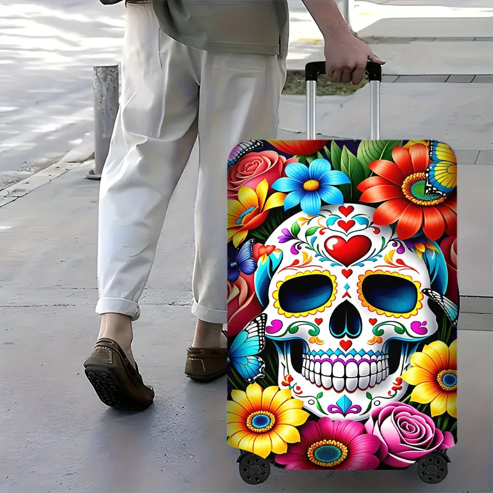 1 housse de bagage colorée motif tête de mort en sucre pour bagages de 18 à 32 pouces ; accessoires de voyage anti-poussière et élastiques pour une protection efficace de vos bagages
