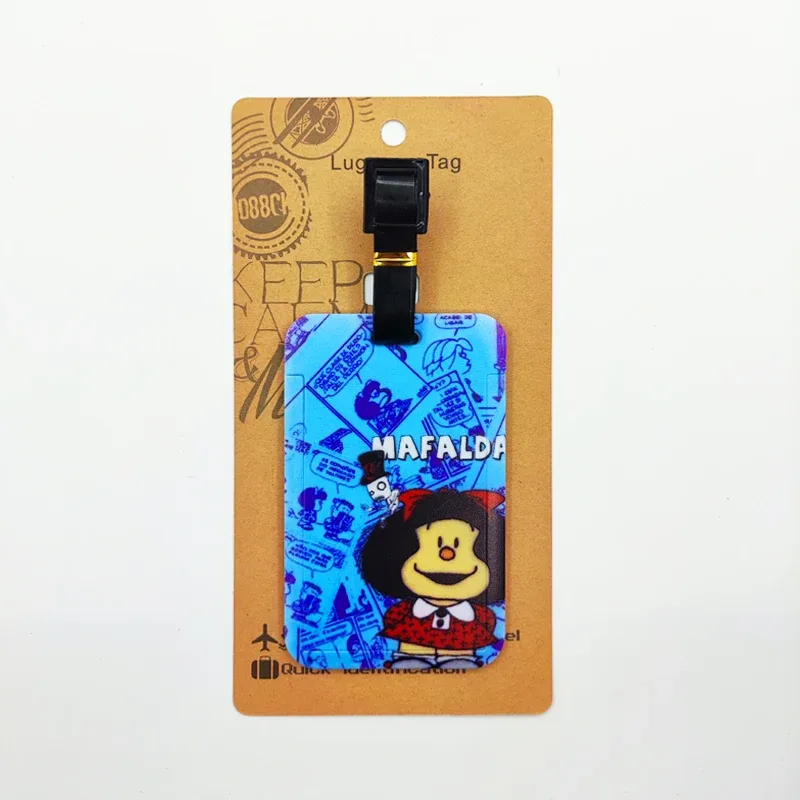 étiquette de bagage mafalda pour filles mignonnes, étiquette de bagage de voyage pour femmes, porte-adresse d'identification, bagages d'embarquement, billet de valise portable