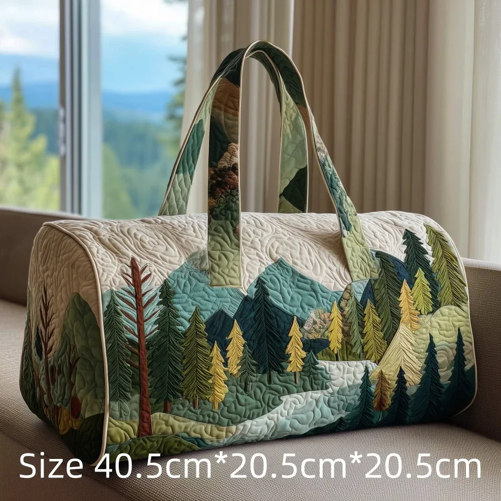 sac de voyage matelassé imprimé en 3d, fourre-tout de week-end, sac de sport, sac à main, motif cabane en montagne et forêt d'automne, paysage naturel vintage, pour femmes et hommes