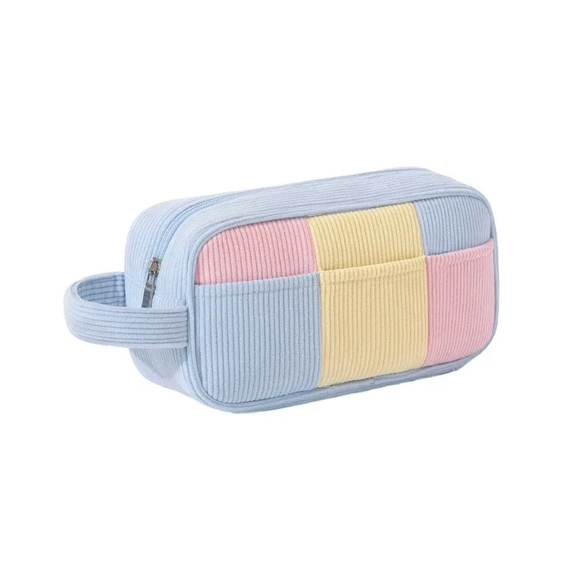 sac à maquillage minimaliste en velours côtelé, grande capacité, sac de rangement pour cosmétiques de voyage, trousse de maquillage pour femmes