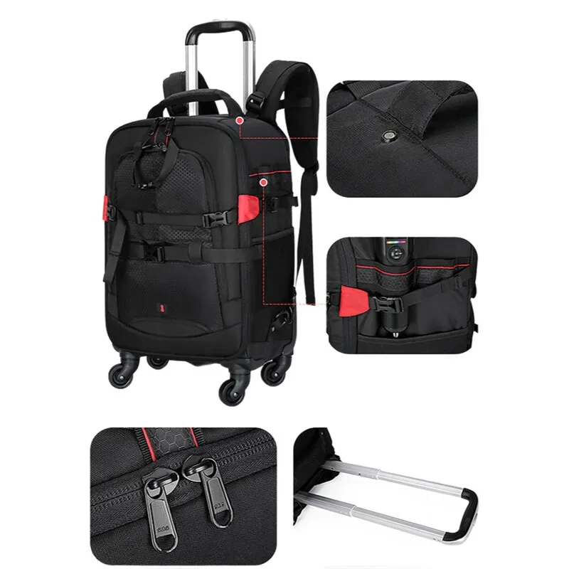 valise à roulettes de marque pour appareil photo, sac à bandoulière professionnel multifonction avec roulettes, grande capacité, bagages de photographie de voyage