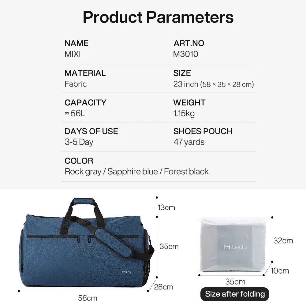 réi-sac de sport convertible multifonctionnel pour vêtements, sac de rangement imbibé avec poudres à chaussures, grande capacité, bagage à main pour voyage