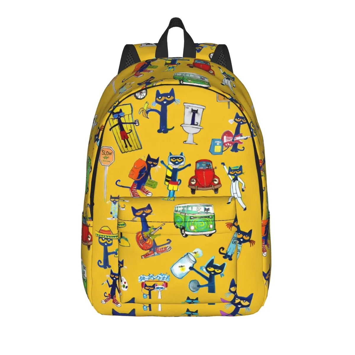 pete the cat sac à dos décontracté avec poche pour étudiants, sac à dos de travail, sac à dos de dessin animé pour hommes et femmes, sac à bandoulière pour ordinateur portable