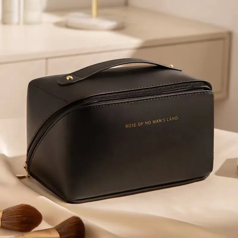 trousse de maquillage de voyage grande capacité, organiseur de cosmétiques extensible avec compartiments zippés pour articles de toilette et accessoires, rose