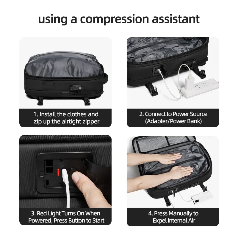 sac à dos de voyage pour homme avec pompe de compression à un clic, sac à dos de compression sous vide 60l pour alpinisme, randonnée, extérieur, avec compartiment pour ordinateur portable