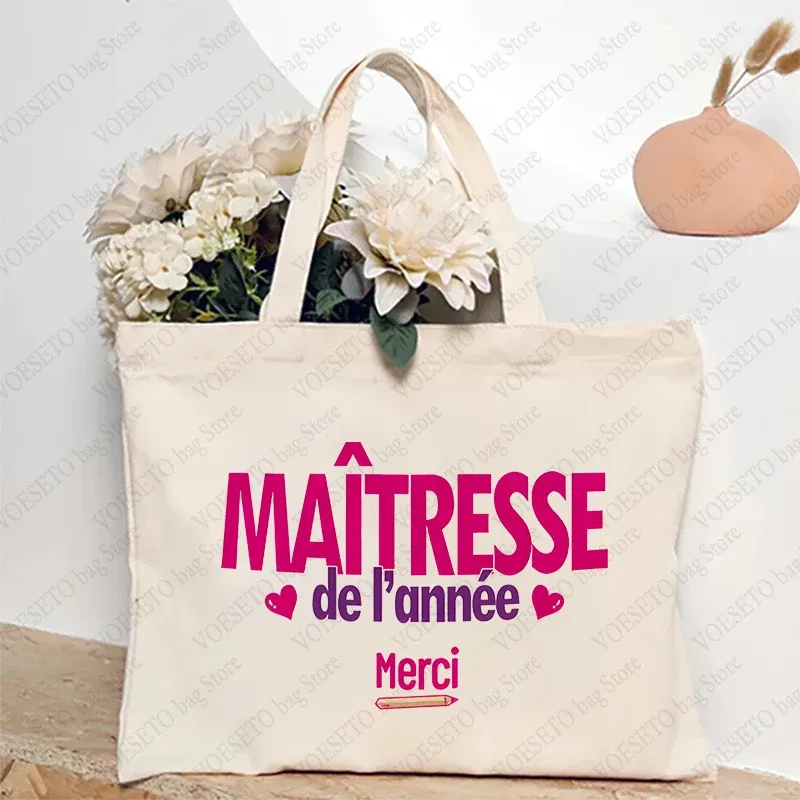 sac fourre-tout à thème enseignant, sac à bandoulière d'école inspiré avec motif de style français, sac à main à motif éducatif cadeau maitresse d'école