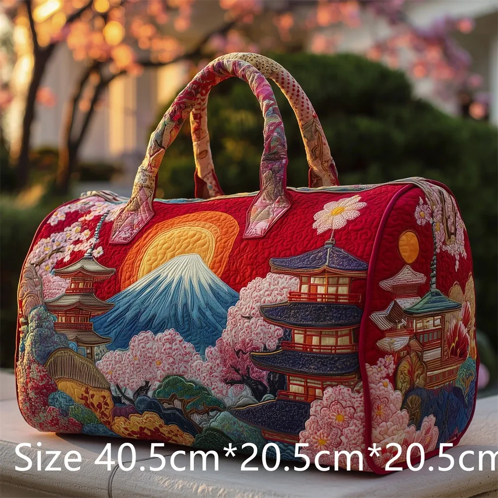 sac de voyage matelassé 3d de style japonais, imprimé fuji sakura koi fish, grande capacité, sac de voyage pour week-end, sac de sport, sac fourre-tout unisexe