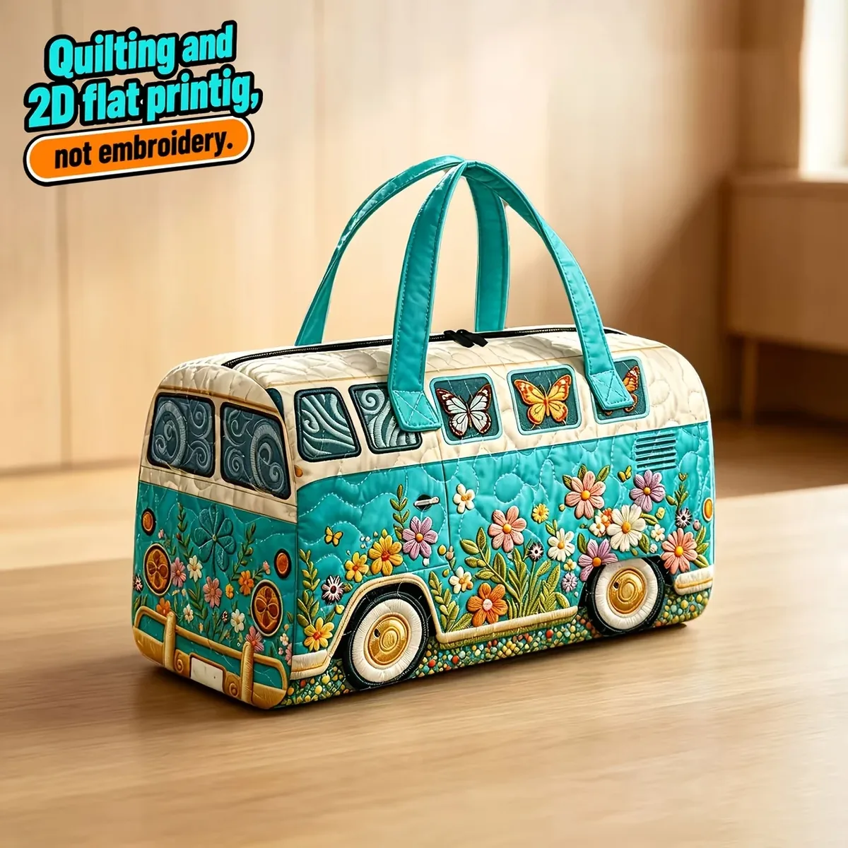 sac à dos matelassé 3d tendance - motif bus - sac de voyage grande capacité - style bohème rétro - pour les déplacements quotidiens