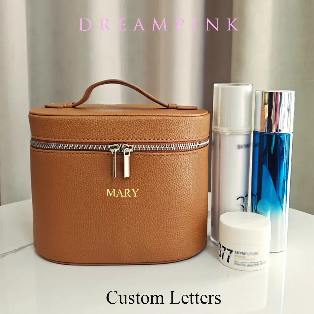 Sac à cosmétiques personnalisé avec initiales pour femmes, grande capacité, accessoires de voyage féminins, trousse de maquillage avec poignée supérieure, rangement quotidien pour produits de beauté