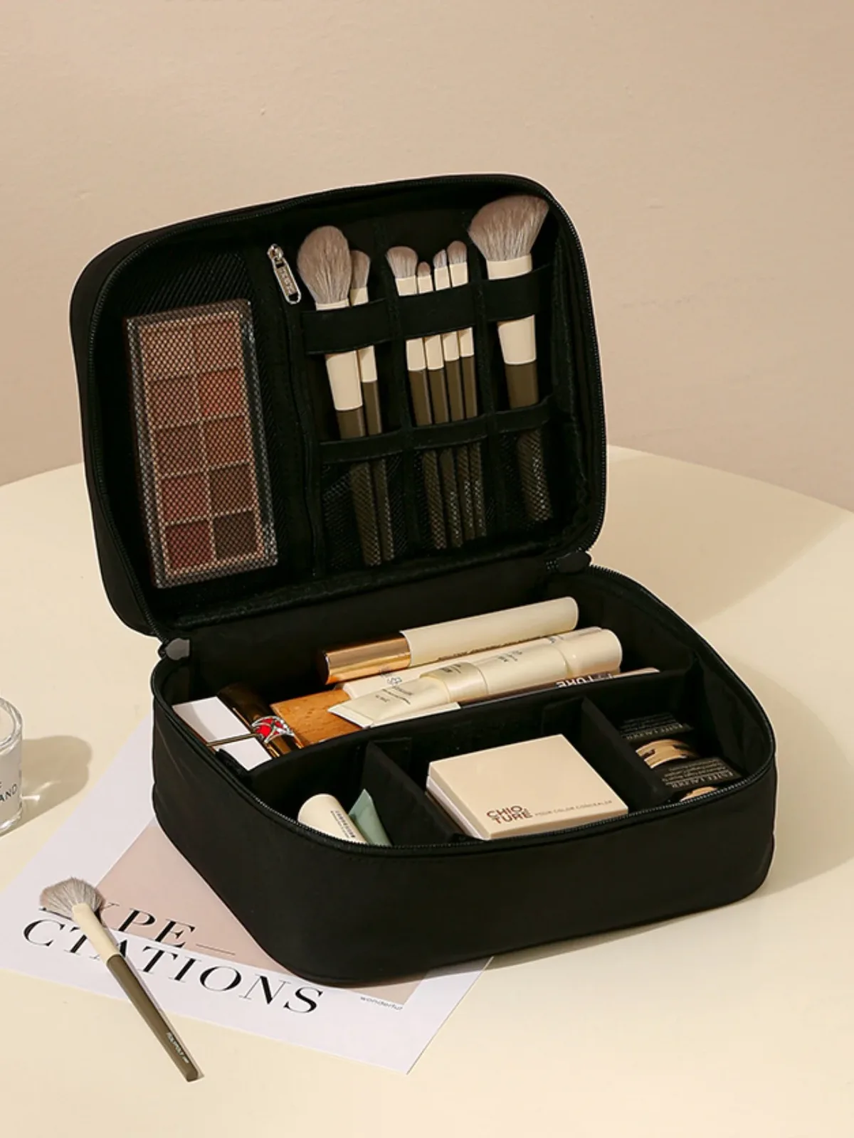 matériel en tissu oxford épais, simple ou double couche, trousse de toilette et de maquillage à la mode, adaptée aux voyages, aux voyages au travail, aux sorties quotidiennes, aux câbles de données