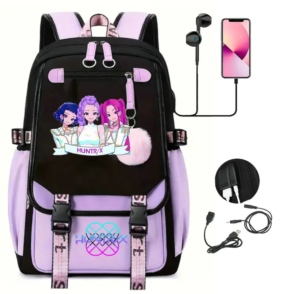 sac à dos kpop demon hunters, noir et rose, grande capacité, pour le quotidien, les voyages en plein air, rangement pratique, cadeaux de vacances