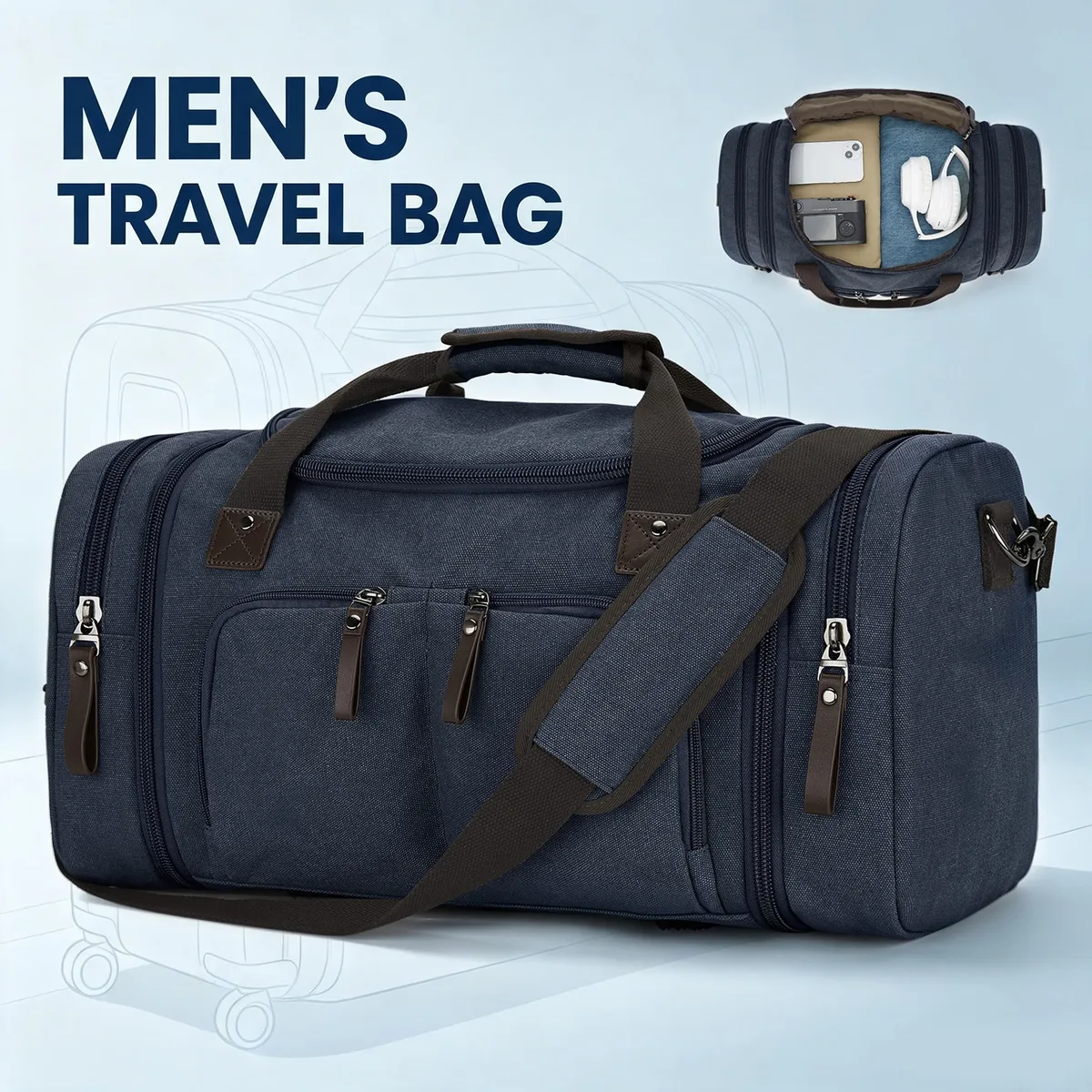sac de voyage en toile pour hommes - sac de week-end extensible, bagage à main pour la salle de sport, les courts séjours, sac de voyage pour hommes et femmes