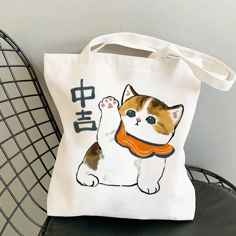 femme sacs à provisions kawaii dessin animé chats amusant sac fourre-tout shopper organisateur décontracté déjeuner sacs à main grande capacité toile sacs à bandoulière