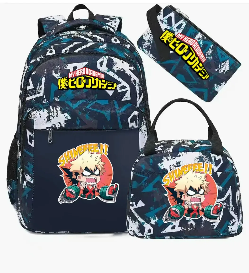 ensemble de sac à dos scolaire my hero academia anime pour filles, sac à dos léger et décontracté pour étudiantes avec sac à lunch et trousse à crayons