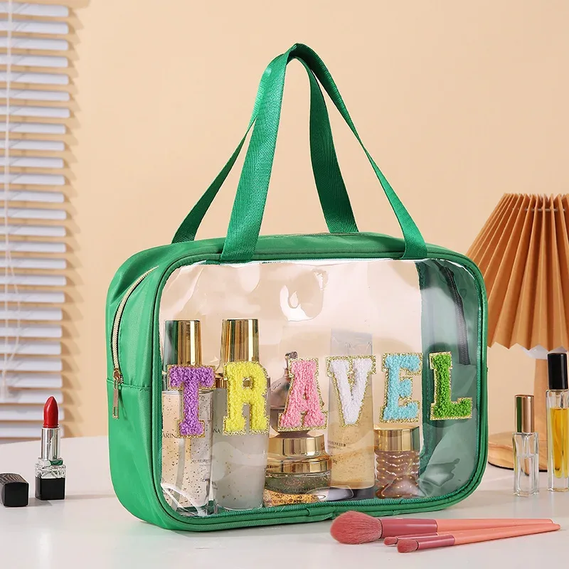 trousse de toilette de maquillage transparente, sacs de bain de plage de natation, sac de lavage de voyage portable, étui à cosmétiques en cuir pu, pvc étanche, nouveau