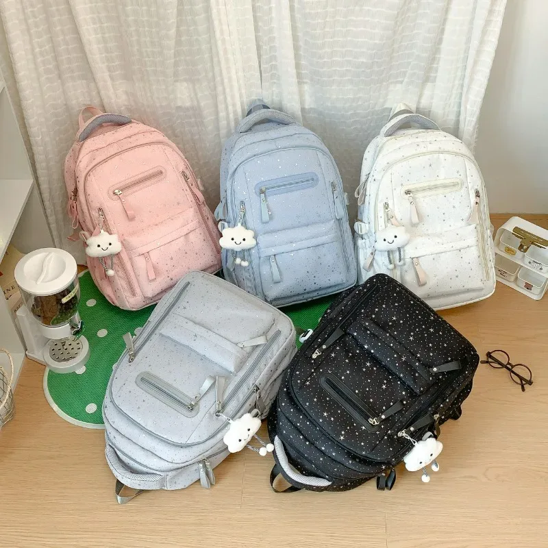 sac à dos de grande capacité de couleur unie, multifonctionnel, léger, respirant, sac d'école pour étudiants, sac à dos de voyage à la mode avec imprimé étoile