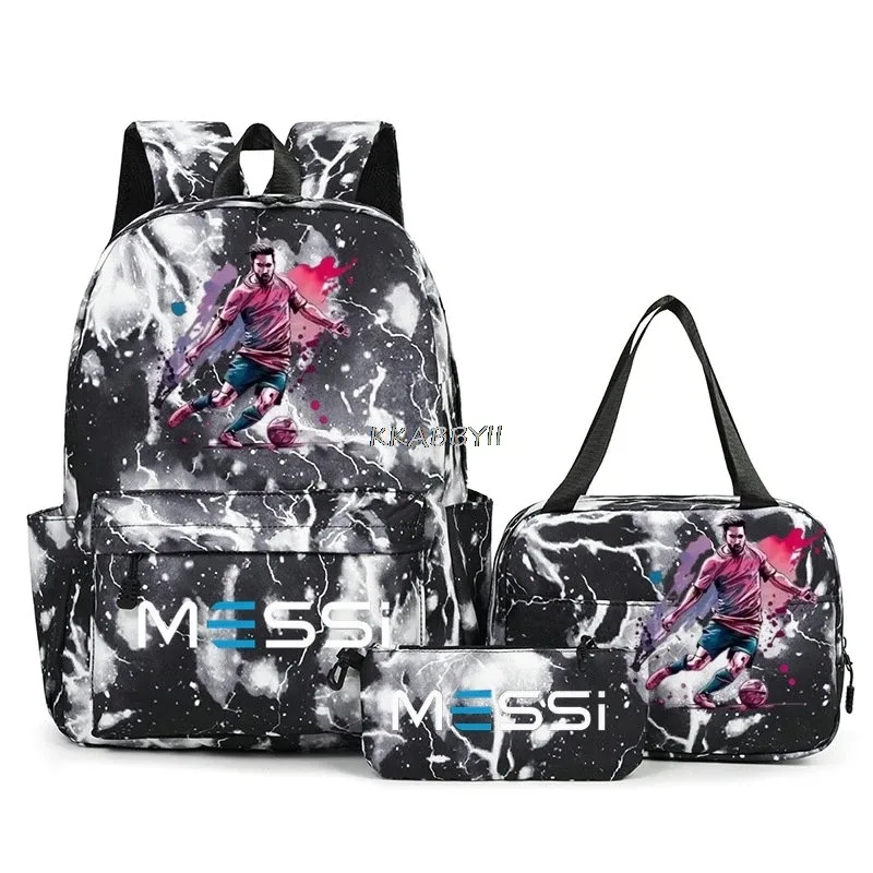 sacs à dos de voyage et d'extérieur imprimés football messi pour femmes et filles, avec sacs à lunch, légers, pour adolescents, pour ordinateur portable, mochila