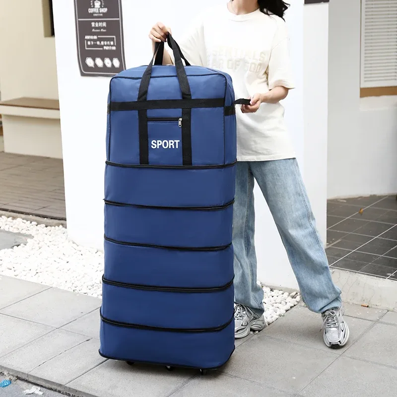 sac de voyage pliable polyvalent à 5 couches avec roulettes, grande capacité, imperméable et durable, idéal pour les voyages, les escapades de week-end et les séjours d'une nuit