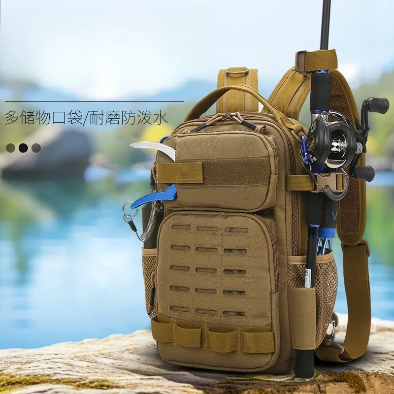 Sac à dos de pêche au leurre multi-poches de grande capacité, sac à dos d'extérieur multifonctionnel imperméable et résistant à l'usure à une épaule