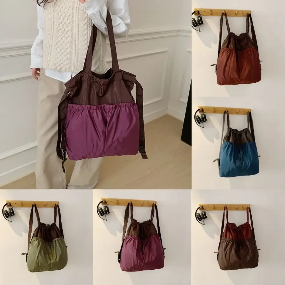 Sac à dos pliable grande capacité, imperméable, patchwork, couleurs contrastées, sac de courses réutilisable, poignée confortable