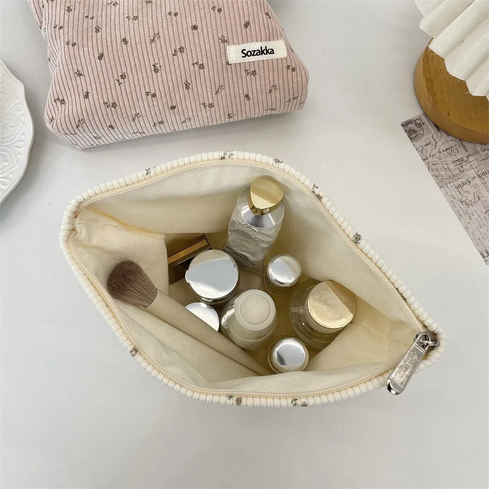 sac de voyage en velours côtelé pour cosmétiques, sac de rangement portable pour maquillage, pochettes pour femmes, grande capacité, organisateur de maquillage à fermeture éclair, pochette de rangement
