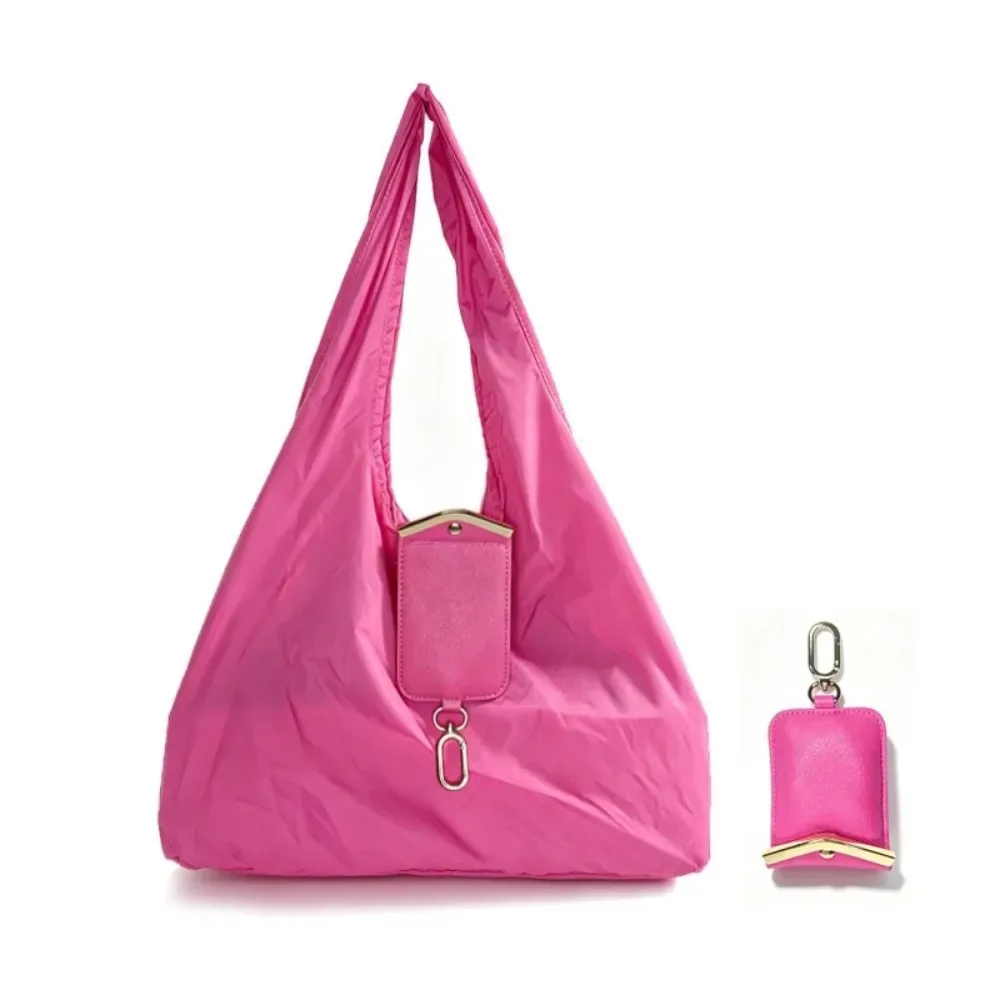 sac fourre-tout porte-clés couleur unie, mini sac de shopping pliable résistant aux déchirures, étui en similicuir à pliage rapide, pochette 2-en-1 pour breloques de sac