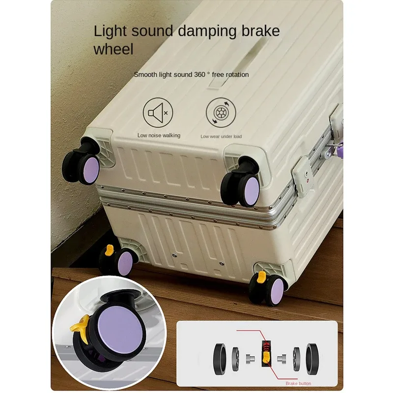 valise de voyage grande capacité bicolore 20-28 pouces avec cadre en aluminium renforcé, bagage en pc avec roues à frein, sac de cabine pour étudiant