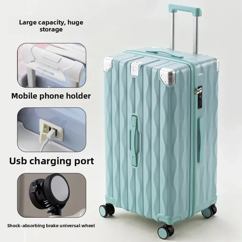 valise de voyage grande taille 24/26/28/30 pouces, valise à fermeture éclair en pc avec porte-gobelet usb, valise à roulettes avec roulettes