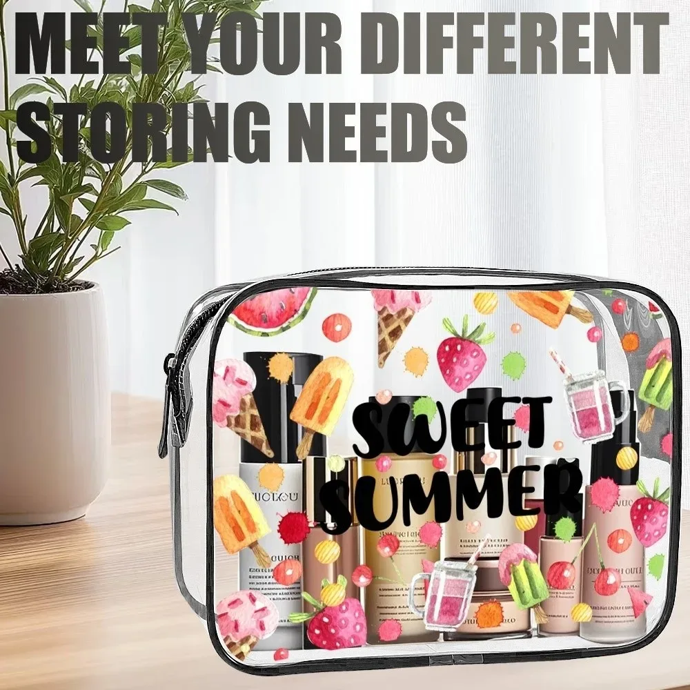 trousse de maquillage tendance de grande capacité, sac de rangement visible sur le thème de la plage, organisateur de voyage léger et portable pour femmes