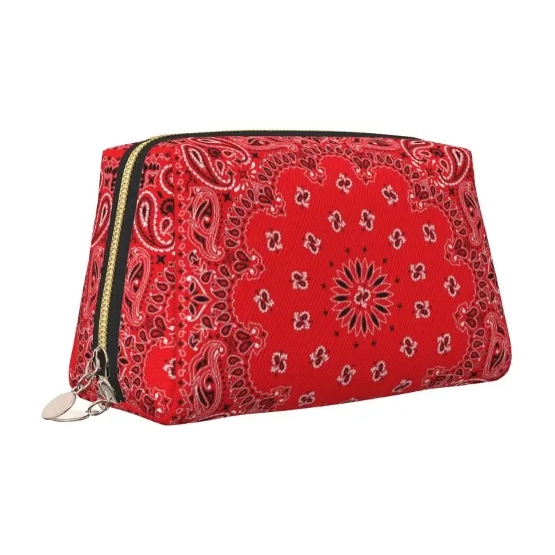 sac de maquillage en cuir ethnique bohème rouge et noir à motif cachemire, trousse de toilette de voyage pour femme, sacs cosmétiques, sac de rangement portable, cadeaux