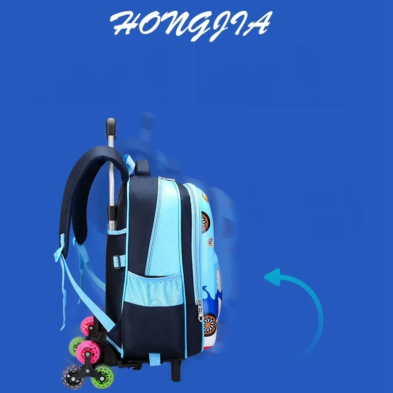 cartable à roulettes pour enfants, sac à dos à roulettes pour enfants, sac à roulettes pour étudiants, style voiture pour garçons