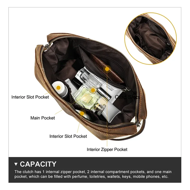 contact's – sac à cosmétiques suspendu pour hommes, pochette de rangement de voyage en cuir de cheval fou, trousse de toilette vintage