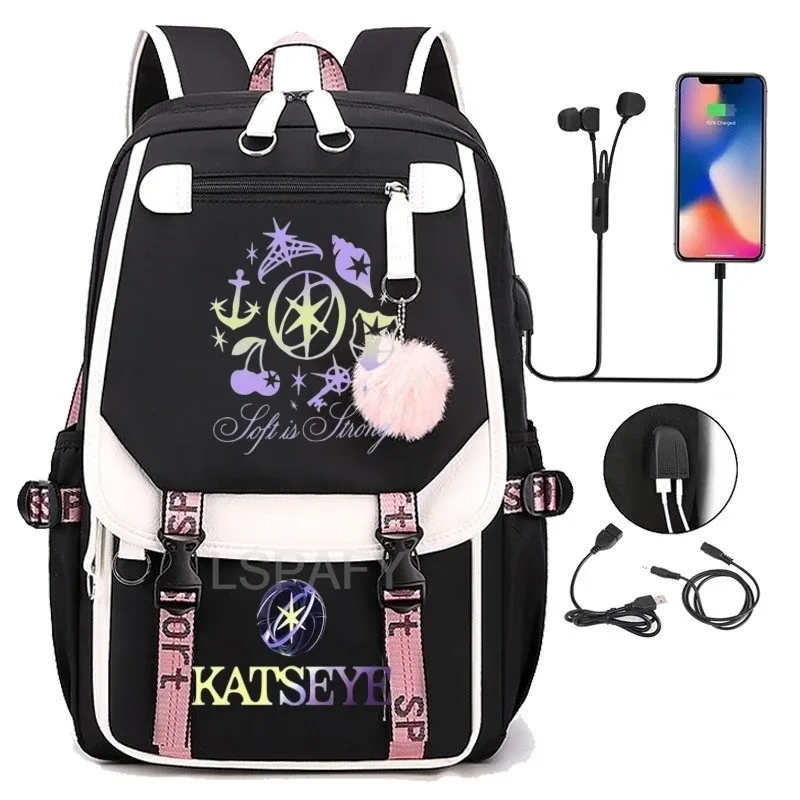 sacs à dos kawaii hot katseye à imprimé amusant, doux et mignons, grande capacité, pour étudiants, sacs d'école, sacs pour ordinateur portable, patchwork, simples, mochilas