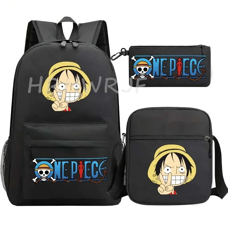 sac à dos anime one piece monkey d. luffy, grande capacité, décontracté, pour étudiants, sac d'école, 3 pièces, léger, pour femmes et hommes, voyage, mochilas décontractées