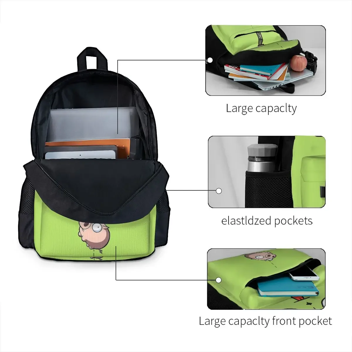 invader zim gir dib vert dib robot sac à dos mochila tendance étudiant sac d'école ordinateur portable sac à dos adolescent grand voyage sac à bandoulière
